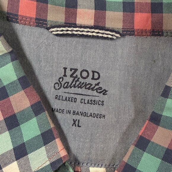 Izod Saltwater Shirt Relaxed Classic Sz XL Mens Plaid Button Down w Long Sleeve - Picture 6 of 7